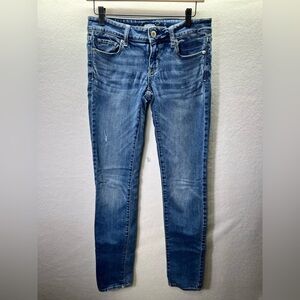 American Eagle Stretch Skinny Jeans Womens 2 Long Blue Denim Distressed 2214